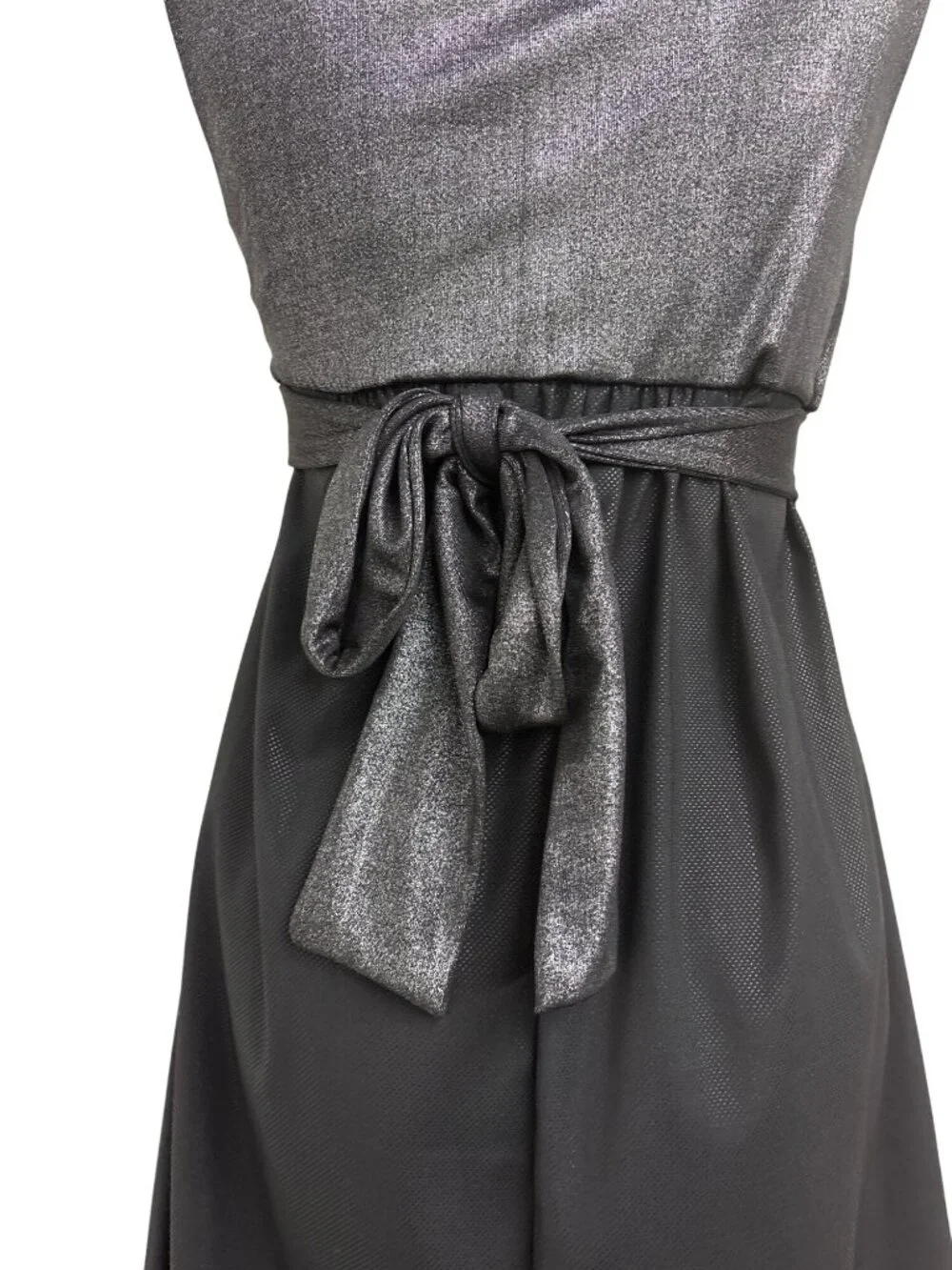 Max Rave Black Metallic Silver Empire Waist Dress With Tie-Back Design Size S - Picture 4 of 11